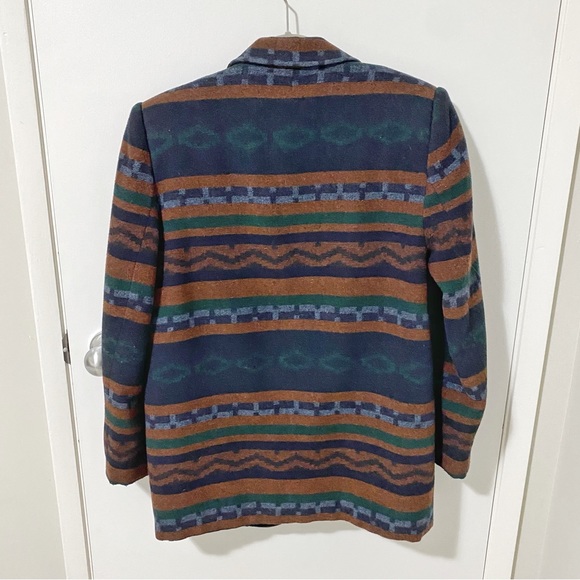 Vintage Cleo Oversized Southwestern Wool Blend Blazer Navy Blue/Brown size M/L - Picture 4 of 13